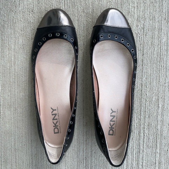 DKNY Black and Silver Grommet Detail Flats - Picture 2 of 9